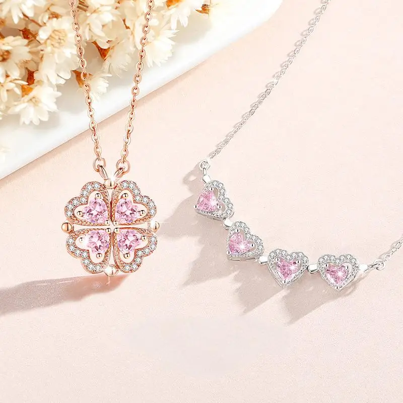 

2025 Fashion Lucky clover collares para mujer de plata de ley 925 Clavicle Chain Charm Wedding Jewelry Anniversary Gift