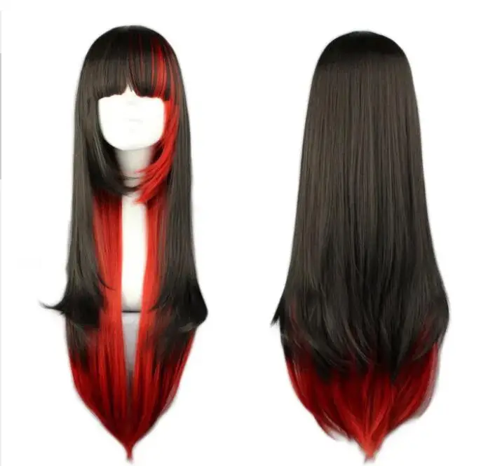 Peruca longa reta cosplay para mulheres, perucas de cabelo sintético, festa à fantasia, preto, vermelho, ombre, resistente ao calor