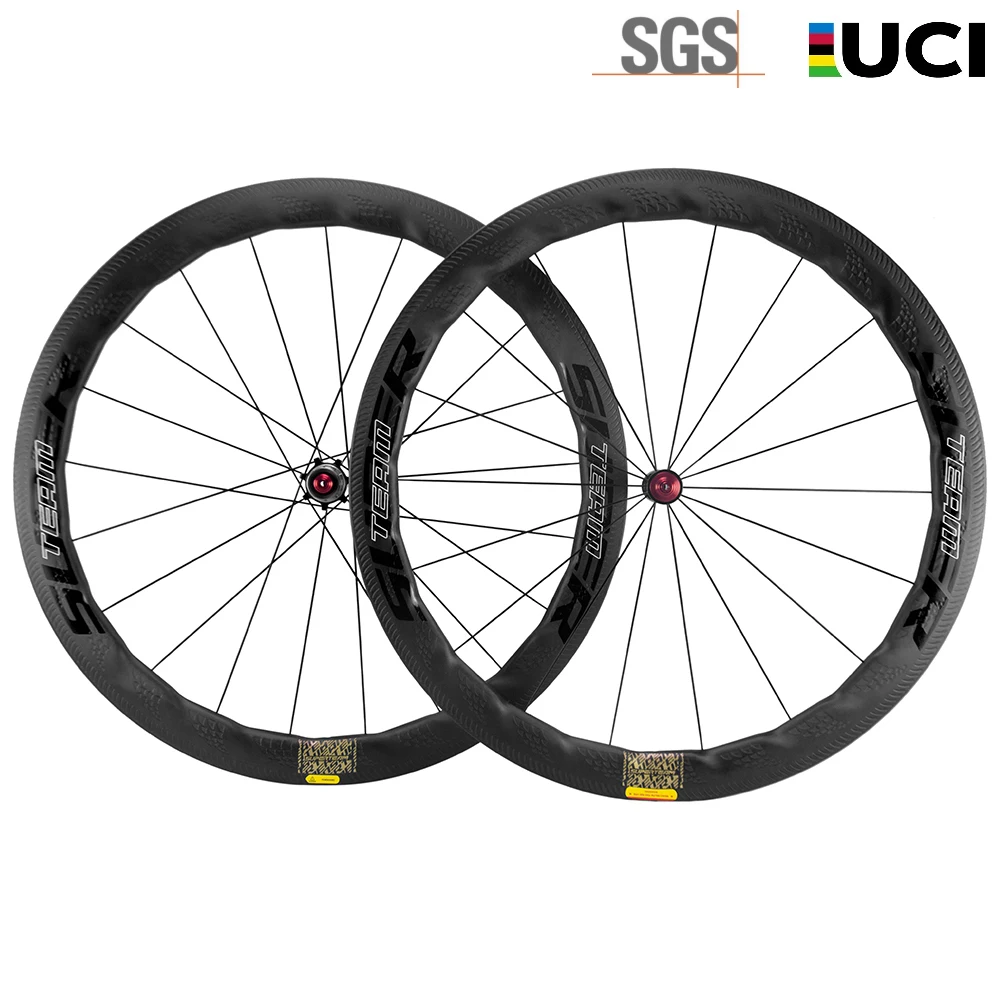 SUPERTEAM-Road Bike Carbon Wheelset Shafin Surface Rim Brake Wheels Tubeless Ceramic Bearing HG XDR for option 50mm