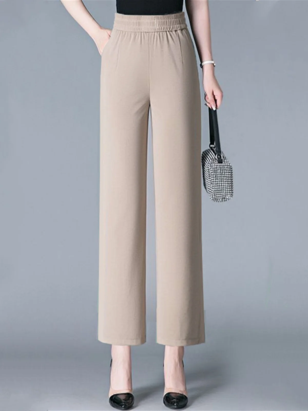 아이스 실크 플리츠 헴프 여성 캐주얼 팬츠 하이웨이스트 스트레이트 레그 나인 포인트 여름 신상 루즈 하란 캐주얼 팬츠