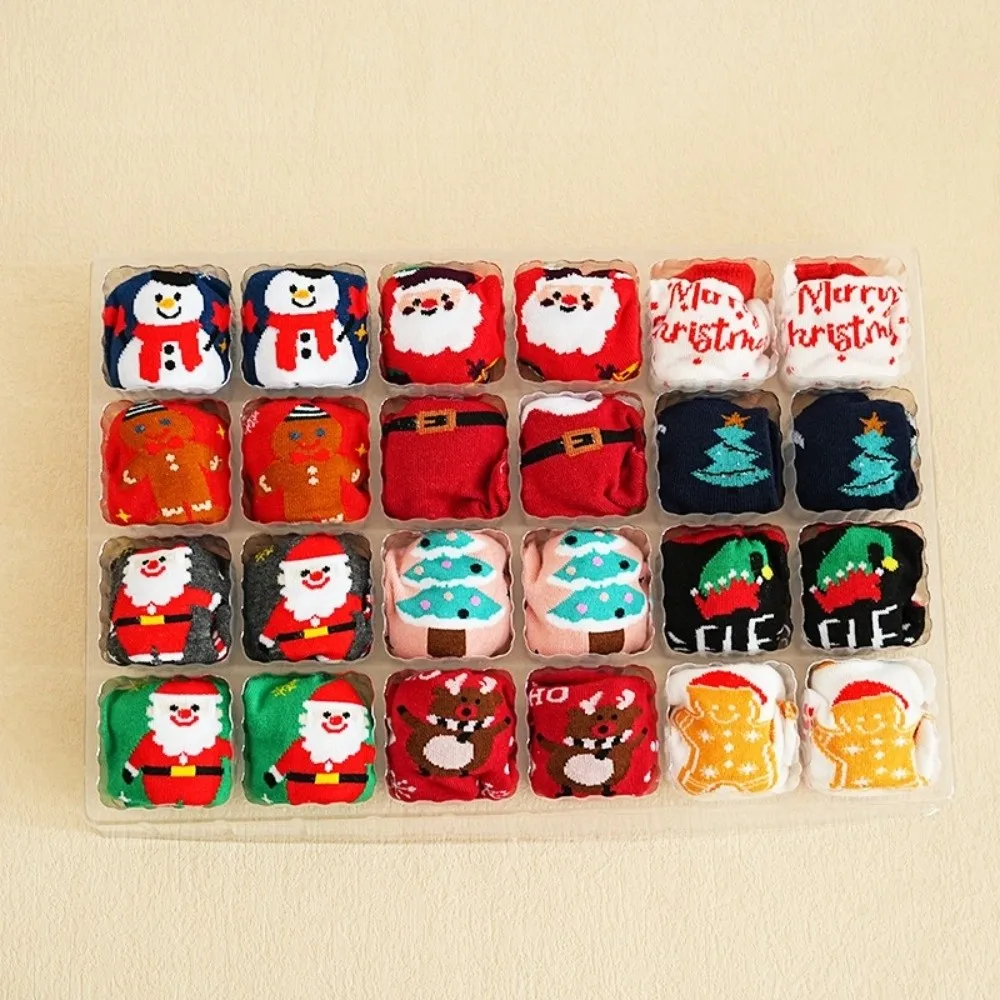 12pcs Soft Red Christmas Socks Snowman Santa Claus Crew Socks Elk Floor Sleeping Socks Holiday Gift