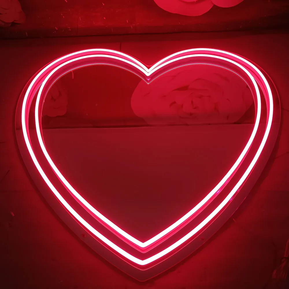 Wavy Pink Neon Mirror Sign Custom Glowing Mirror Led Neon Signage Wall Decoration Beautiful Makeup Mirror LED Neon Light Sign