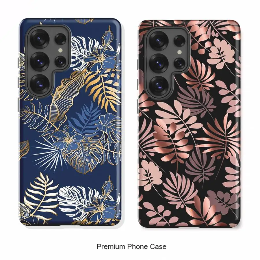 Navy Gold Tropical Leaf Soft Cover Capa Phone Case for Samsung Galaxy S26 S23Ultra A26 A36 A16 S25Ultra A56 S23 S20 FE S24 Ultra