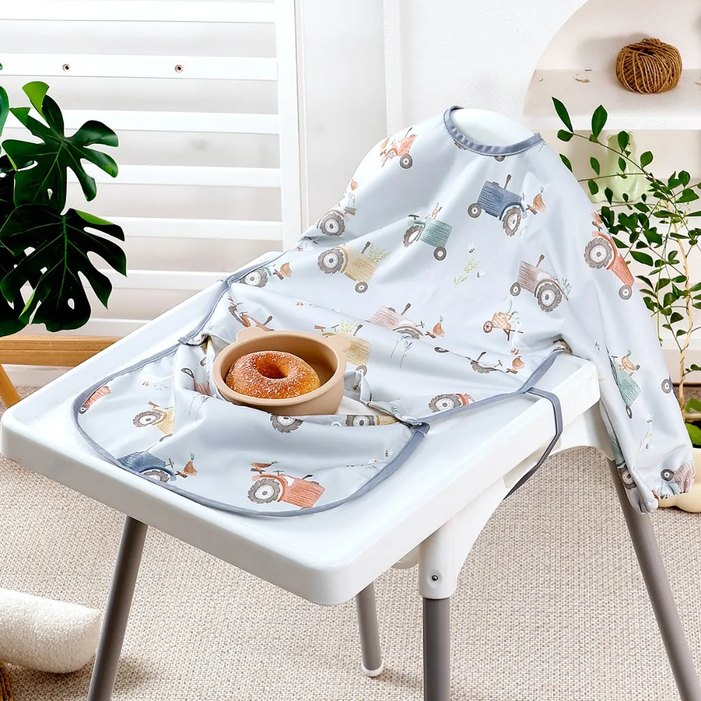 

Breathable Baby Bib Waterproof Spill-Proof Detachable Coverall Bib Machine Washable Adjustable Straps Baby Feeding Bibs