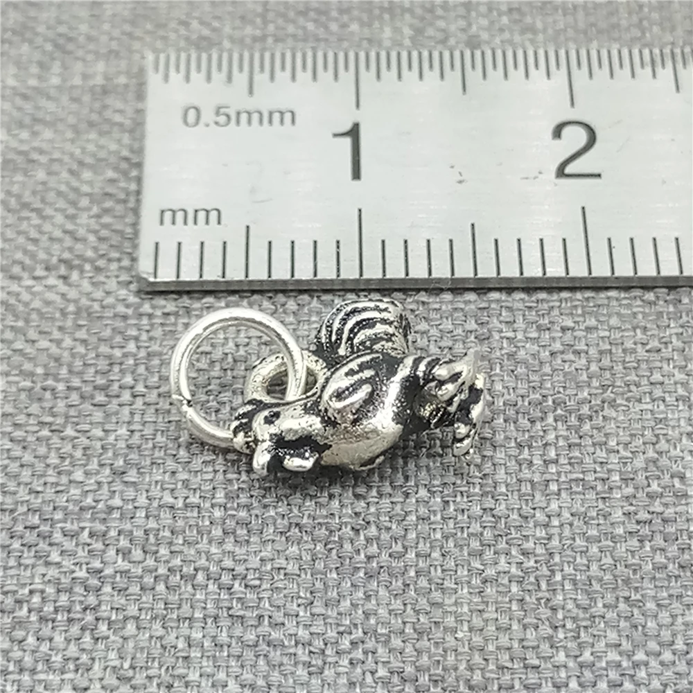 4pcs of 925 Sterling Silver Small Chicken Rooster Charms 2-sided for Bracelet