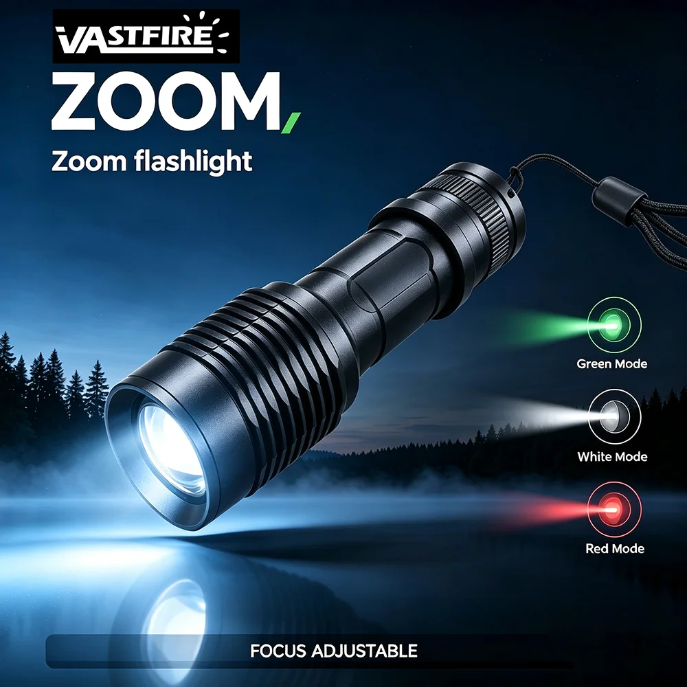 LED Tactical Hunting Torch Flashlight White/Red/Green Flashlight Waterproof Outdoor Lighting with Switch USB Rechargeable Lamp