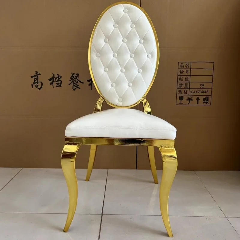 

Stainless steel dining chair home banquet hotel European conference back chair chairs light luxury wedding leather chair wholesa