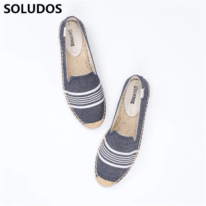 

SOLUDOS new women's thick soled grass woven linen soled shoes with linen canvas stripes, one foot flat fisherman's shoes