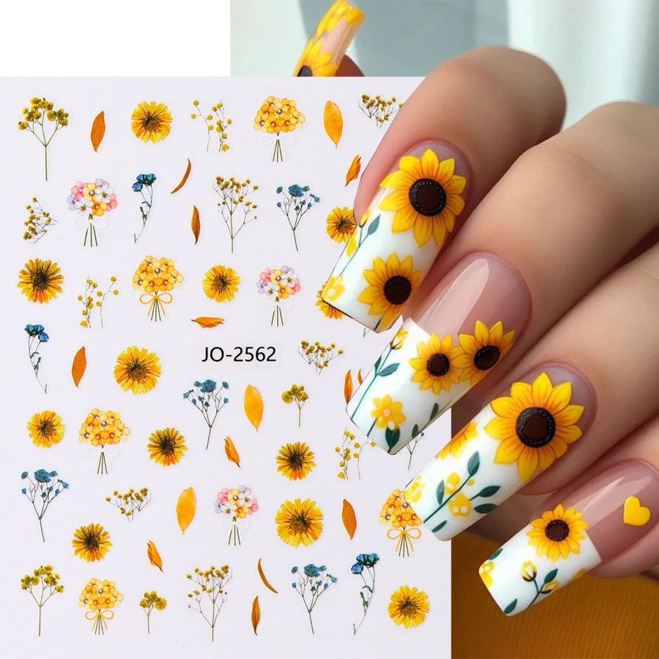 Spring Flowers Nail Art Stickers Ink Flowers leaves  Sliders Tulip Lily Poppy Florals Nail Decals Tattoo Manicure Decorations