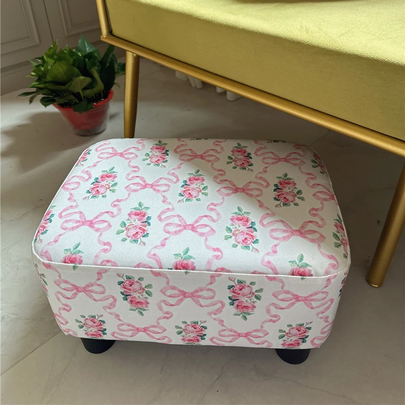 Vintage Rose Stołek Molo Różowy Kwiat Domowa Sofa Podnóżek Nowy Miękki Stolik Kawowy Stołek Solidna Mała Ławka Molo Dekoracja Salonu