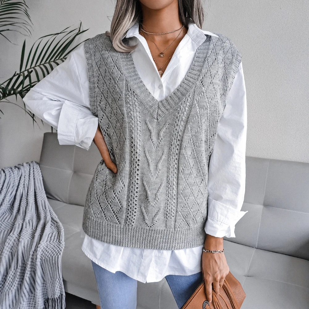 2023 Autumn Winter Women Knitted Sweater Vest Casual Sleeveless Pullovers