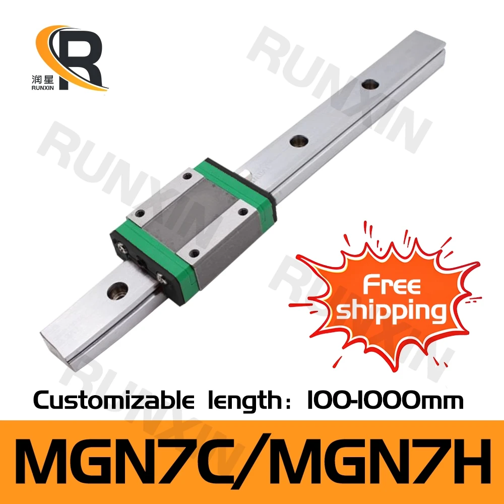 

RXTNC 1pcs MGN7 L100-1000mm miniature linear guide rail +1pcs bearing steel MGN7C MGN7H linear guide block for 3d printer parts