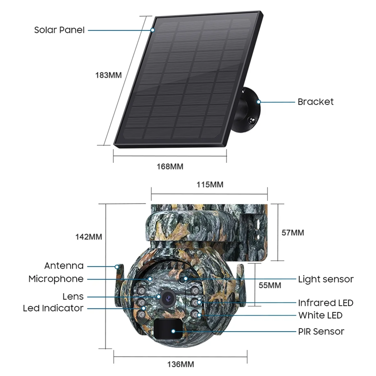 3MP 4G Solar Powered Camera Outdoor WIFI Wildlife Trail Camera Waterproof Infrared Night Vision Motion Activated(B)