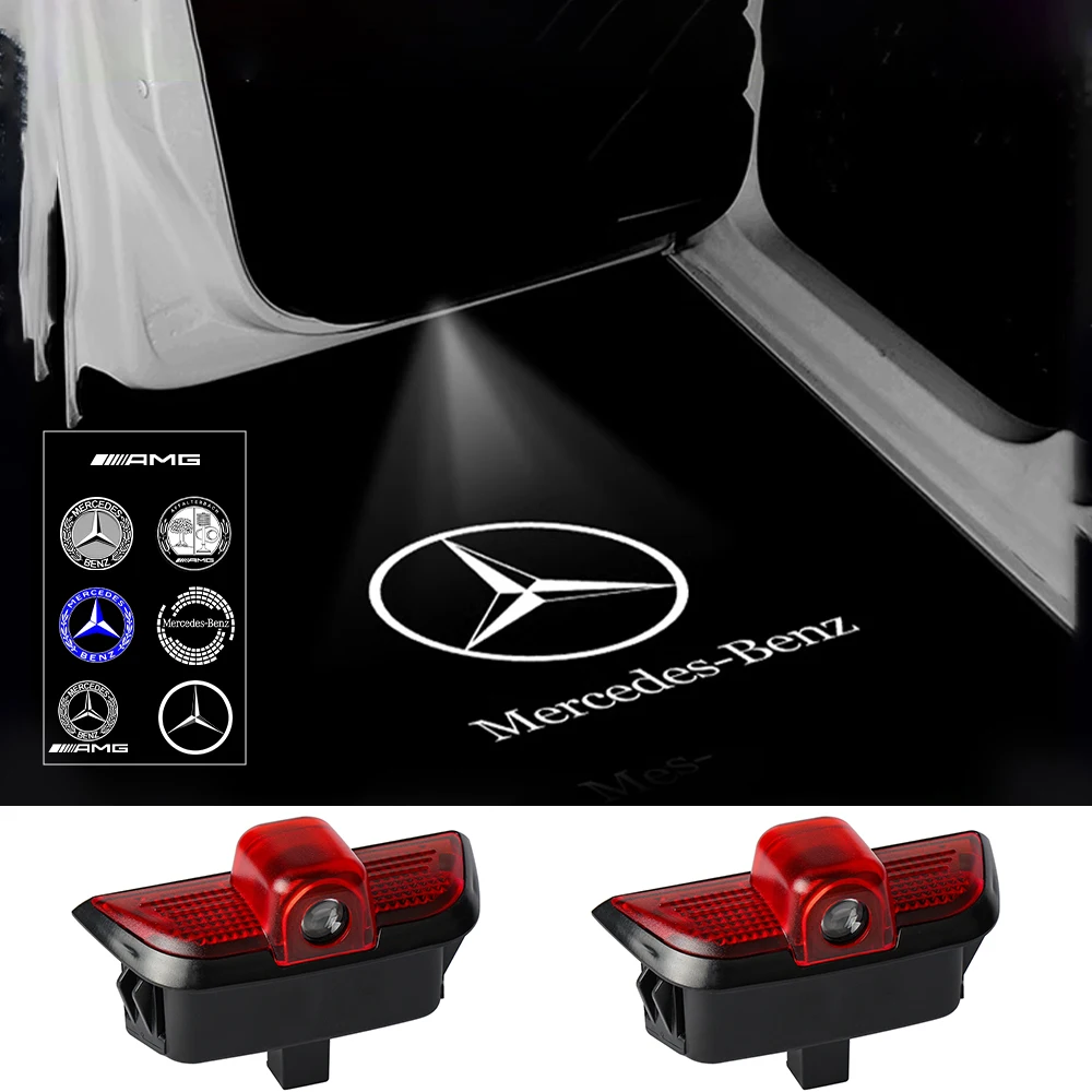 2PCS Car Door Laser Projector LED Lamp Auto Badge Decor Welcome Light For Mercedes Benz C-class C260 C300 C200 C280 C230 (W204)