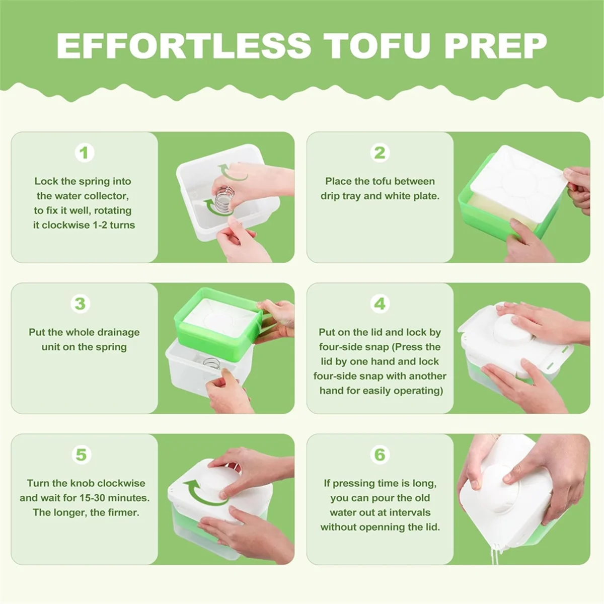 Tofu Press, Adjustable Tofu Press Dishwasher Safe, Large Vegan Tofu Presser Drainer with Drip Tray, Speed Up Removing