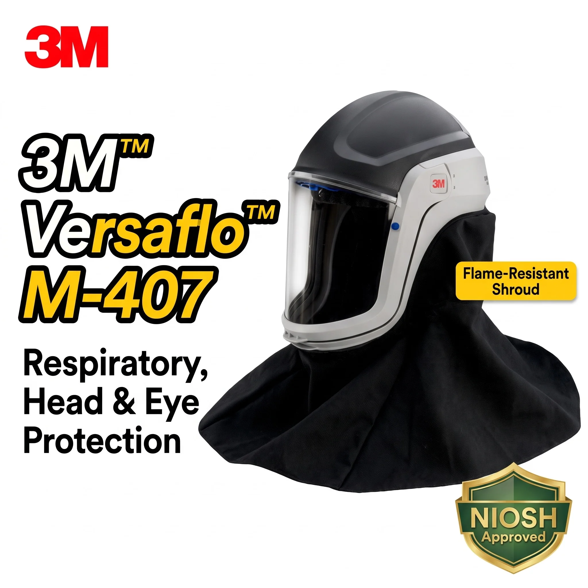 3M M-407 Versaflo Flame Resistant Helmet NIOSH Approved Supplied Air Headtop Hood Respirator Mask For Spray Painting Welding