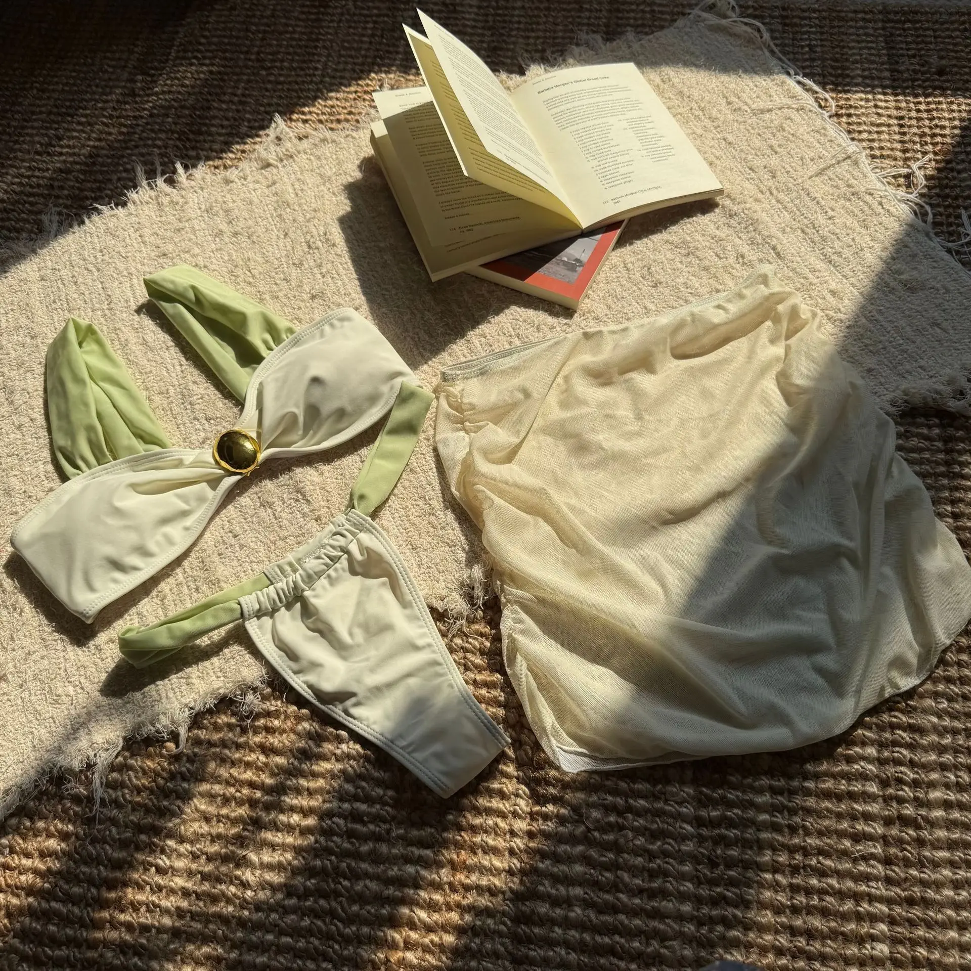 Conjunto de Bikini de 3 uds., microbikinis sexis para mujer, trajes de baño para mujer, conjunto de Bikini unicolor de banda, traje de baño, falda corta, Bikini