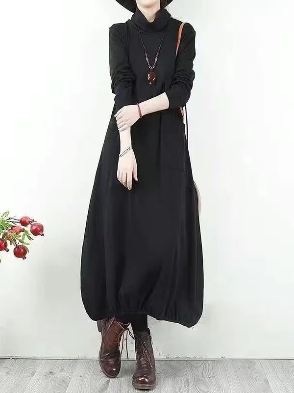 

plus Size Midi Dr Long Sve f High Collar Base Layer Dr Spring Autumn New Sle Casual Loose Fit Women's Dr