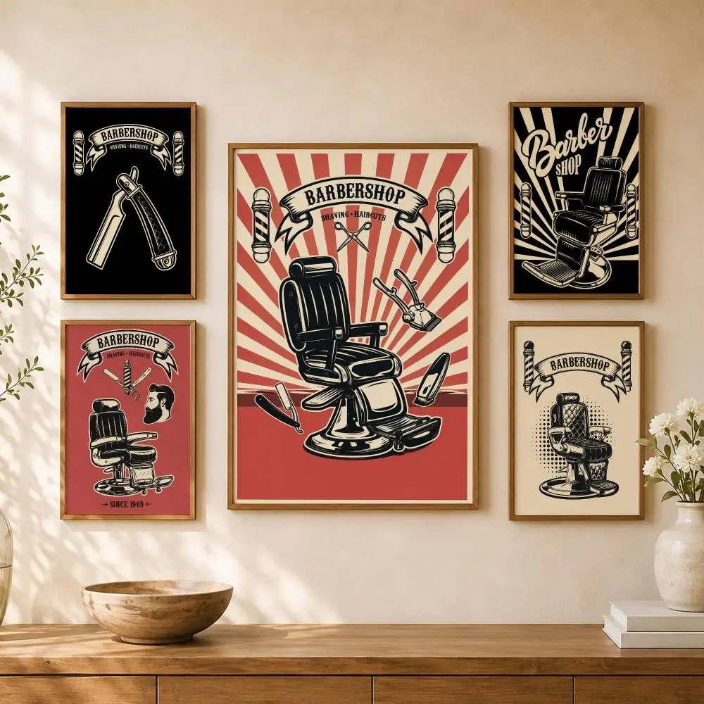 Vintage Barbershop Barber Chair Razor Mustache Classic Retro Poster Home Room Cafe Club Decor Aesthetic Art Wall Painting