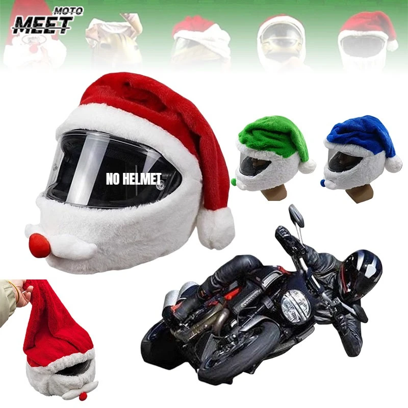Helmet Protection Headgear Cover Santa Claus Helmet Cover Plush Christmas Hat for Motorcycle Helmet Full-Face Protective Case