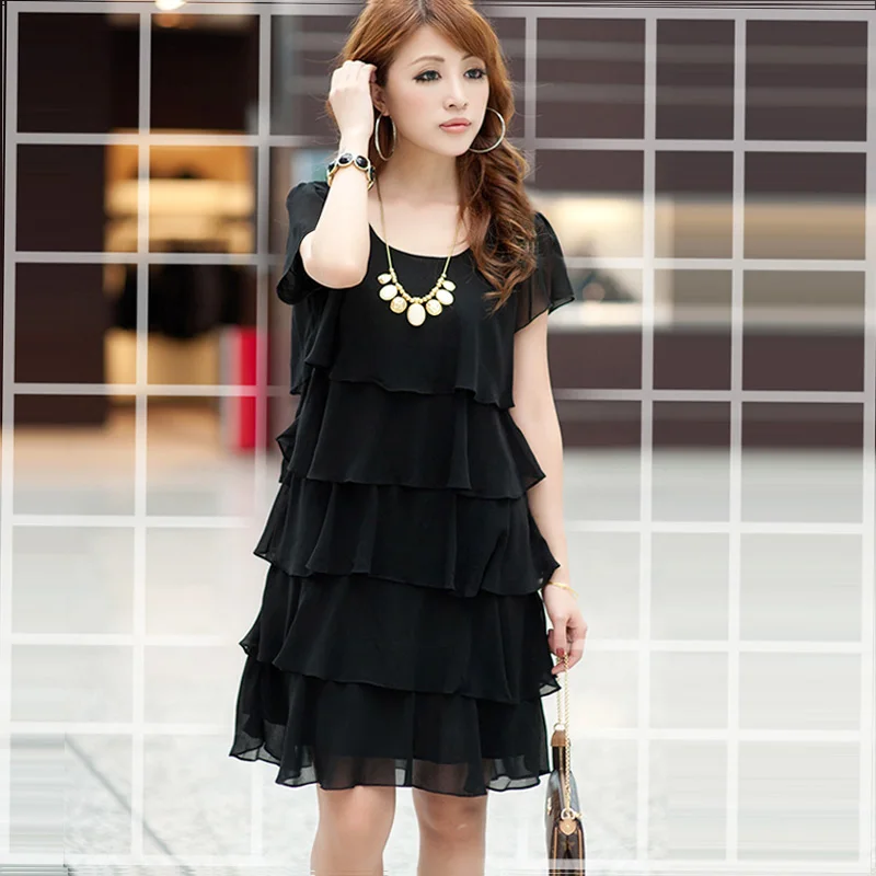 เดรสชีฟองสไตล์วินเทจสำหรับผู้หญิง ดีไซน์ลำลอง ระบายชายกระโปรง เหมาะสำหรับงานปาร์ตี้