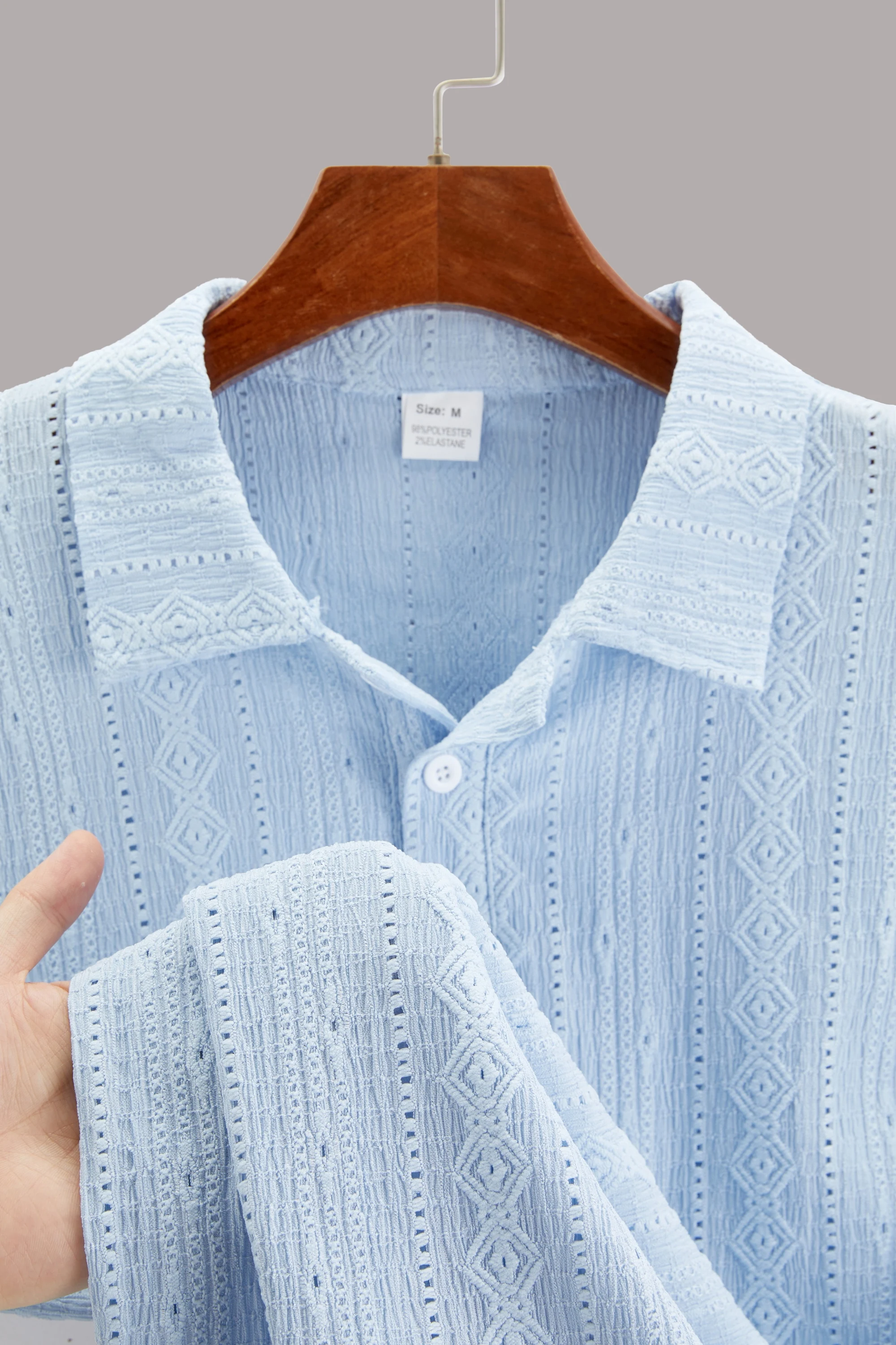 Men's Knitted Shirt Hollow embroidery Casual short sleeves Button collar Outdoor beach clothes summer clothes popular