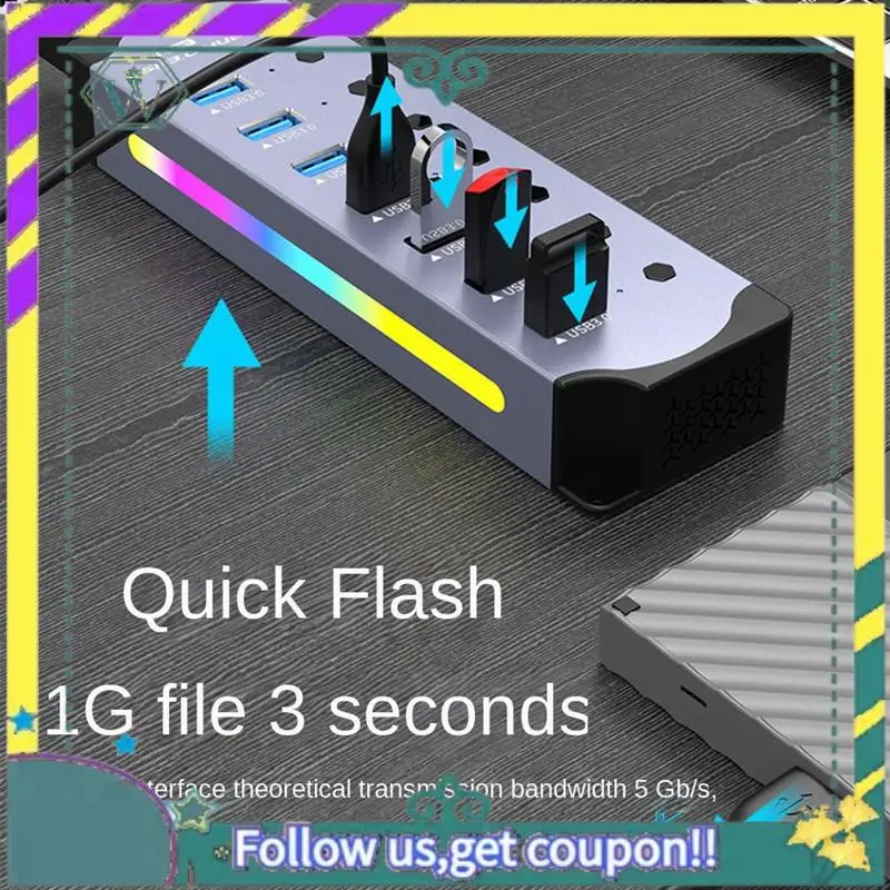 NUEVO HUB USB 3,0 RGB multifunción con divisor de transmisión rápida de 5Gbps BC 1,2 protocolo de carga base de expansión de computadora