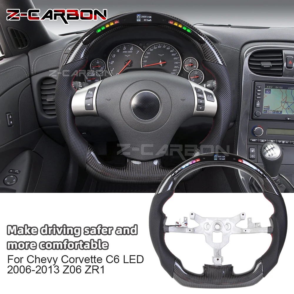 

Led Display Real Carbon Fiber Steering Wheel For Chevrolet Corvette C6 2006-2013 Leather Sport Racing Wheel