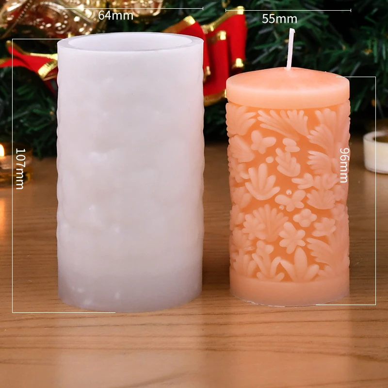 Christmas Candle Silicone Mold Cylindrical Relief Candle Mold Kit Making Handmade Plaster Resin Holiday Gifts