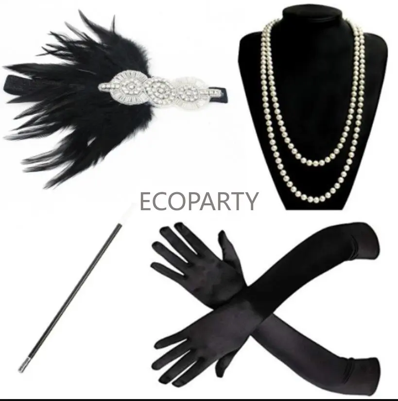 Cosplay Stirnbänder Halskette Handschuhe Ohrring Set Flapper Kostüm 1920S Der Große Gatsby Dekorationen Kostüm Disfraze für Frauen