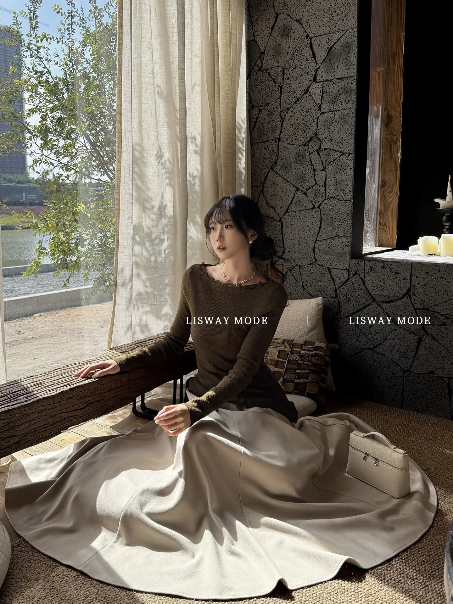 

WAYMODE Qingui Женский вязаный топ с кружевными вставками и асимметричным вырезом на плече, базовая кофта для ношения под одеждой, осень-зима, новинка