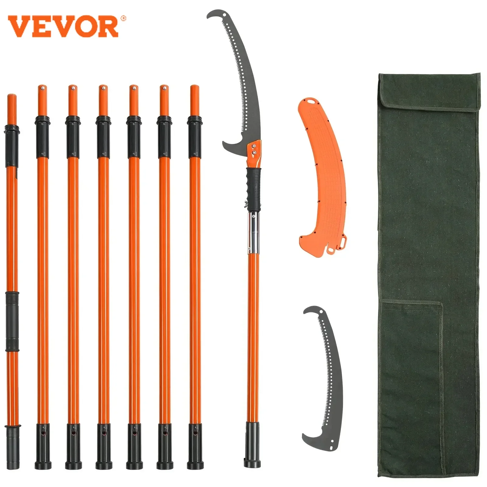 VEVOR Manual Pole Saw 7.3-27 ft Extendable Tree Pruner Sharp Steel Blade High Branches Trimming Manual Branch Trimmer