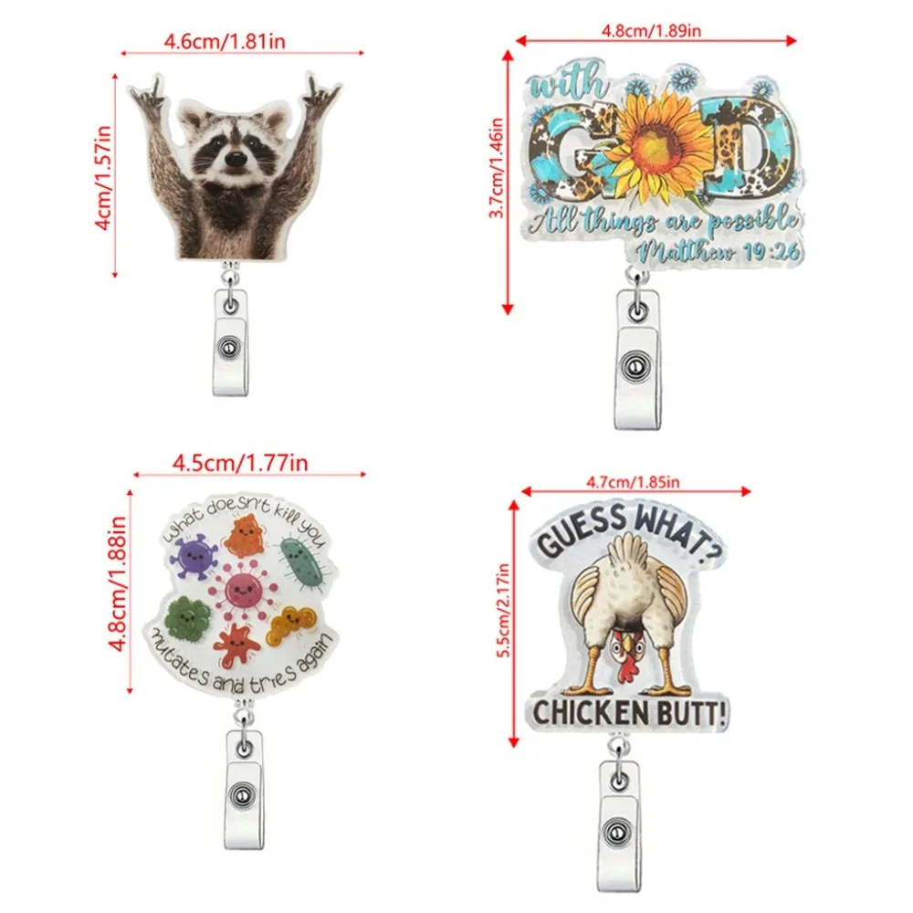 面白いアライグマバッジリール格納式ワニ口クリップ ID バッジクリップアクリルポータブルバッジリールホルダー