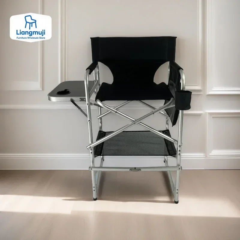Foldable Tall Director Chair with Side Table Cup Holder Footrest and Carry Bag for Makeup Artists and Clients Folding Chair