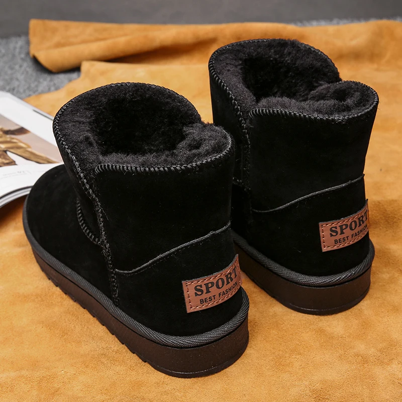 Northeast Cotton Shoes Winter Fleece Lined Warm Men's Leather Fur Integrated Waterproof Anti-slip Cotton Boots Couple Snow Bo...