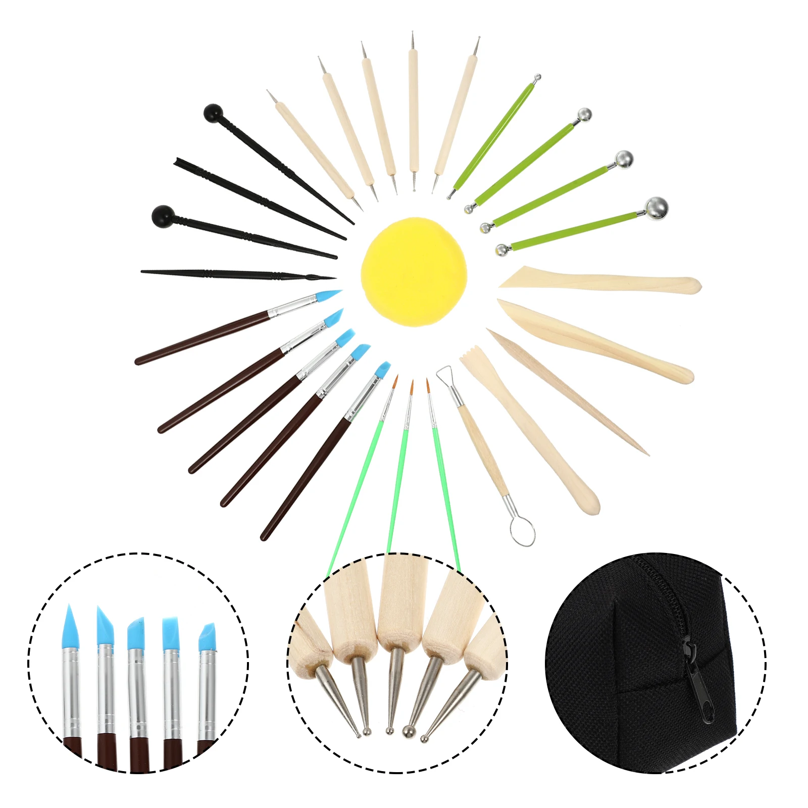 

28pcs Pottery Tools Set Durable Clay Sculpting Modeling Kit Lightweight Portable Storage Bag DIY Carving Tool