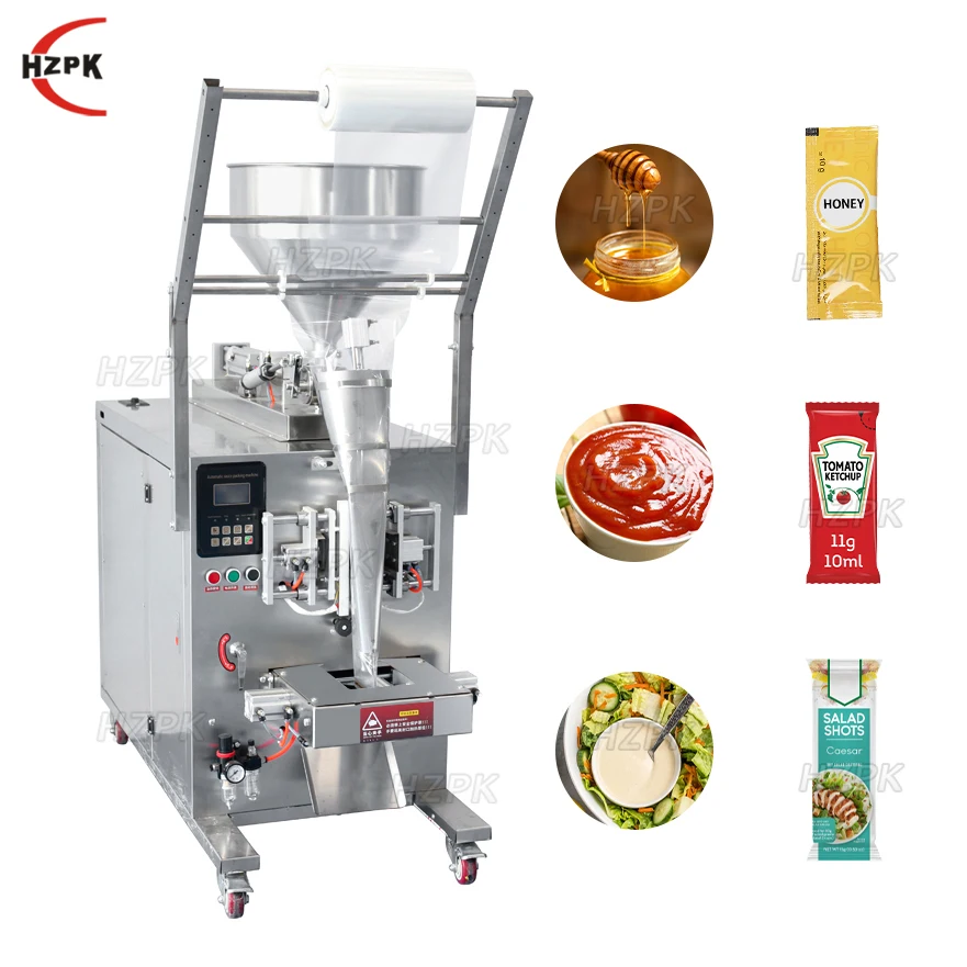 

HZPK 500g Automatic Sachet Bag Ketuchp Honey Jam Pneumatic Vertical Paste Filling Sealing Packing Machine