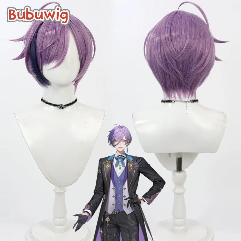 

Bubuwig Synthetic Hair Sakaki Ness Cosplay Wigs Virtual YouTuber Sakaki Ness 30cm Short Purple Mixed Blue Men Wig Heat Resistant