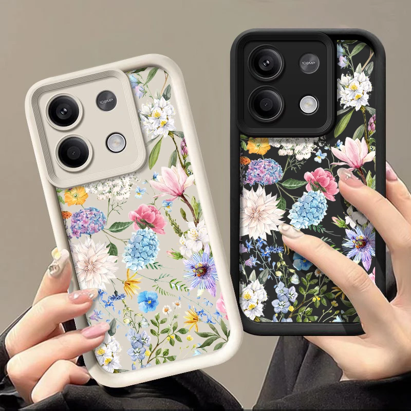 Shockproof Flower Leaves Case For Xiaomi 13T 11T Pro Poco X6 X5 F6 M6 Redmi Note 12 11 10 13 Pro 5G Soft Silicone Bumper Cover