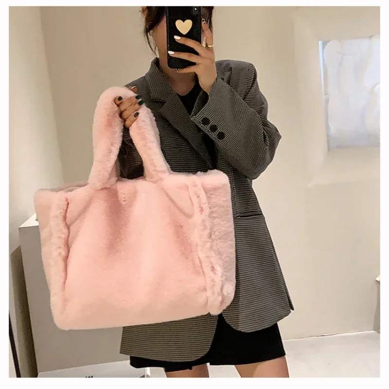 Plush Solid Women\'s Top-Handle Bags Ladies Bags on Sale 2023 High Quality Fashion Sewing Thread Handbag Bolsas Femininas