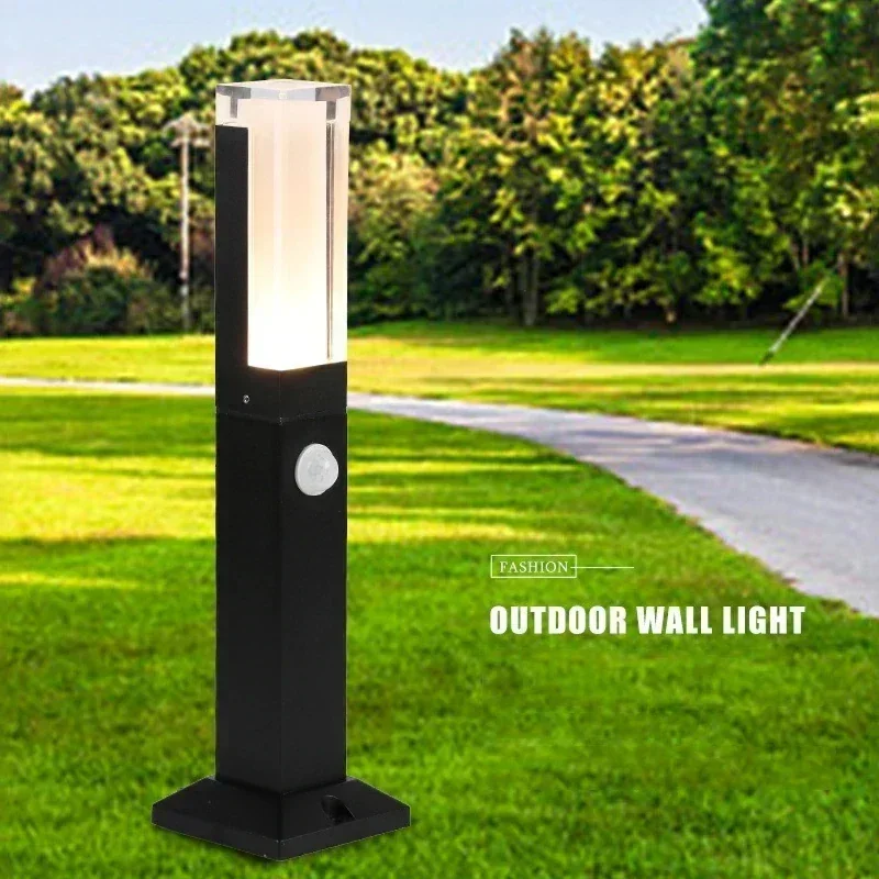 Human Motion Sensor LED Lawn Light Outdoor Waterproof IP65 Aluminum Acrylic Shade Garden Villa Landscape Walkway Lawn Light