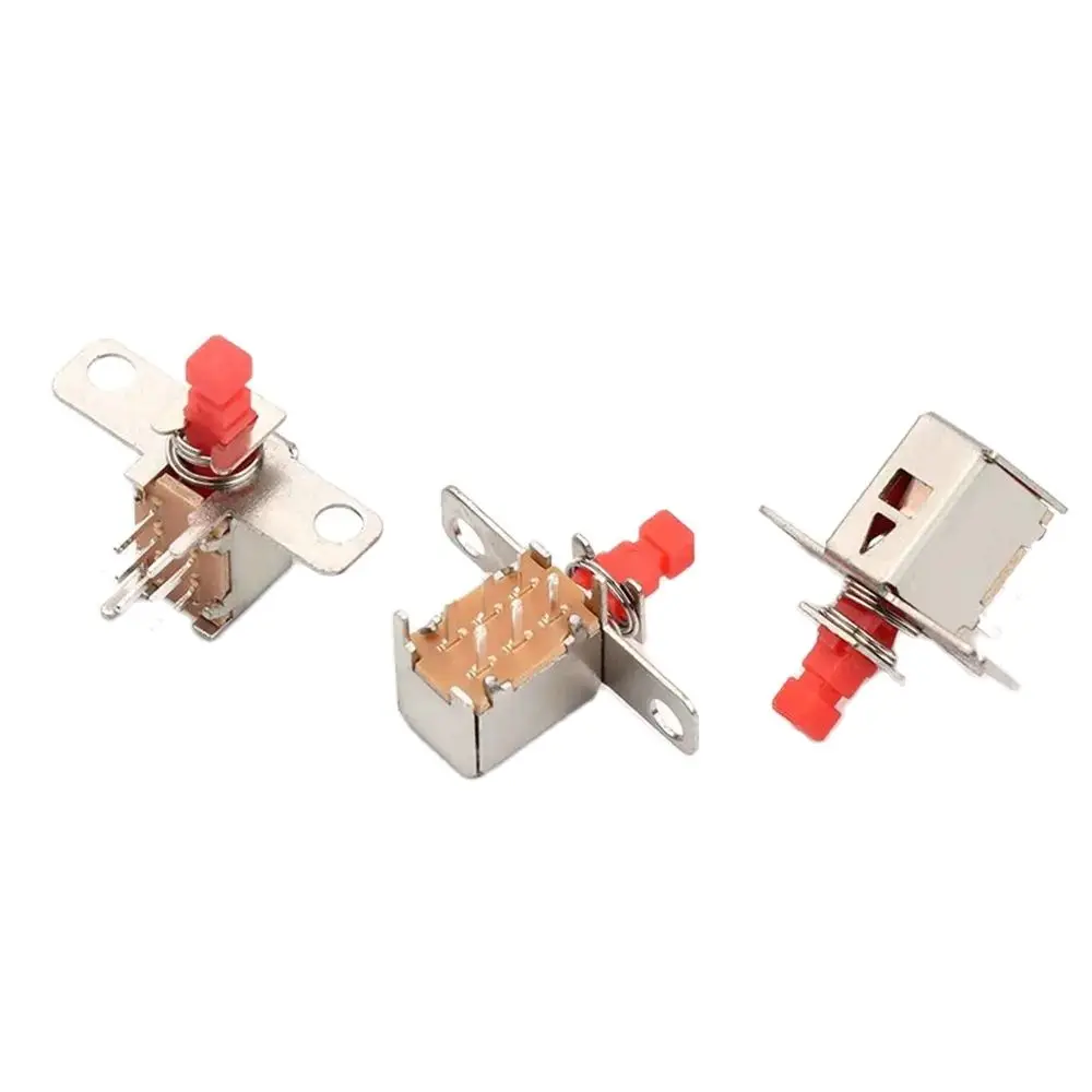 1-5Pcs A03-08 6Pin TV PS22F24 Power Switch With Spring Self-locking Unlocked Red DC 12V 50MA Unidirection Push-button Switch