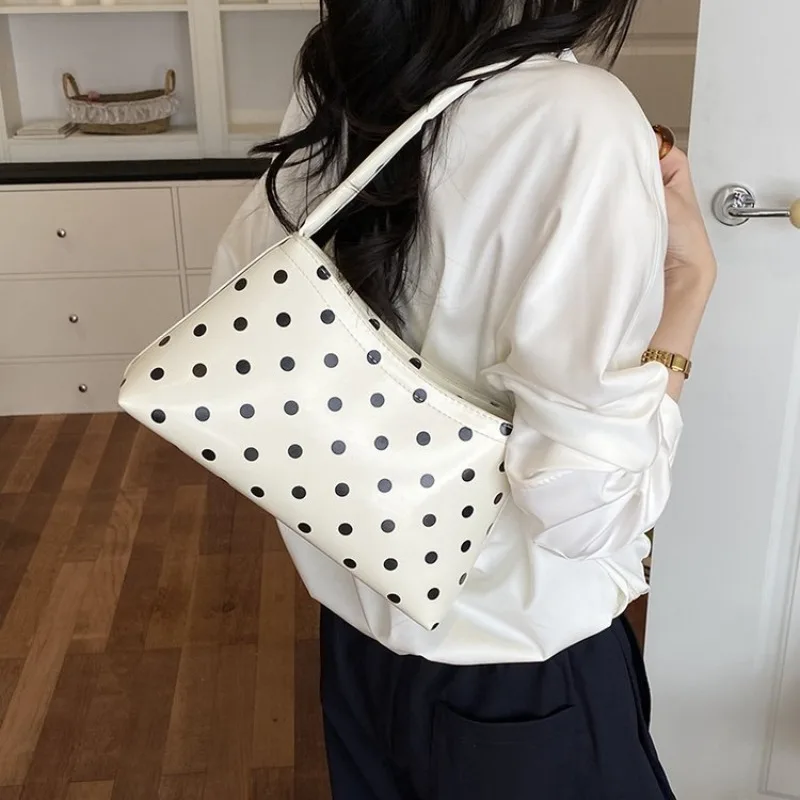 

Polka Dot Faux Leather Hobo Bag with Bow & Pearl Charm, Multi-Color for Daily Use, Shopping, Dating, Commuting and Short Trips