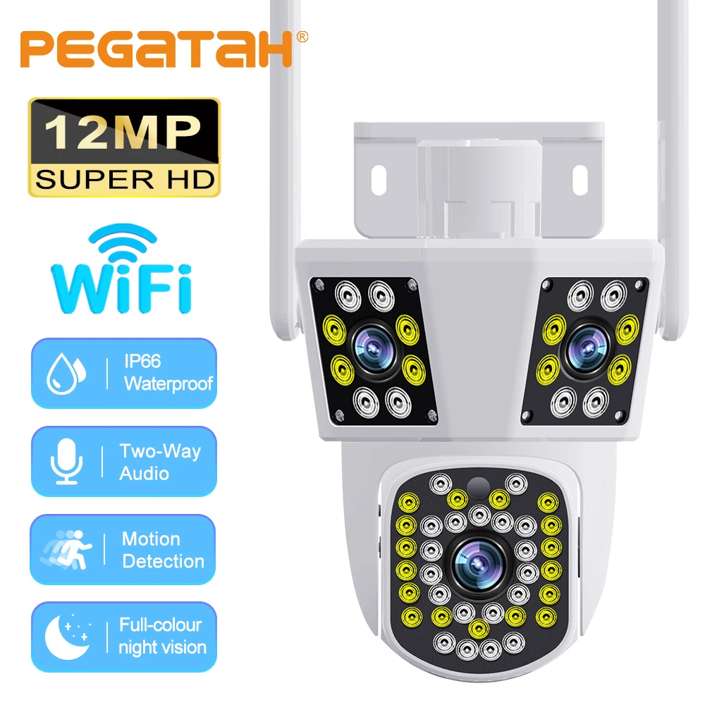 

WiFi PTZ IP Camera, 6K, 12MP, 3 Lens Screen, Outdoor CCTV Survalance HD, Motion Tracking, Human Detection Protection, iCsee