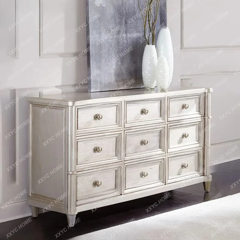 XX light luxury antique antique solid wood sideboard, villa home entrance dressing storage locker