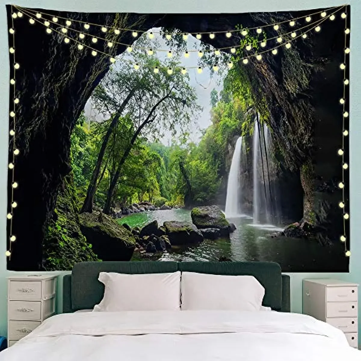 

PROCIDA Mountain Cave Tapestry Waterfall Wall Hanging Forest Nature Landscape Wall Tapestry for Bedroom Living Room College Home