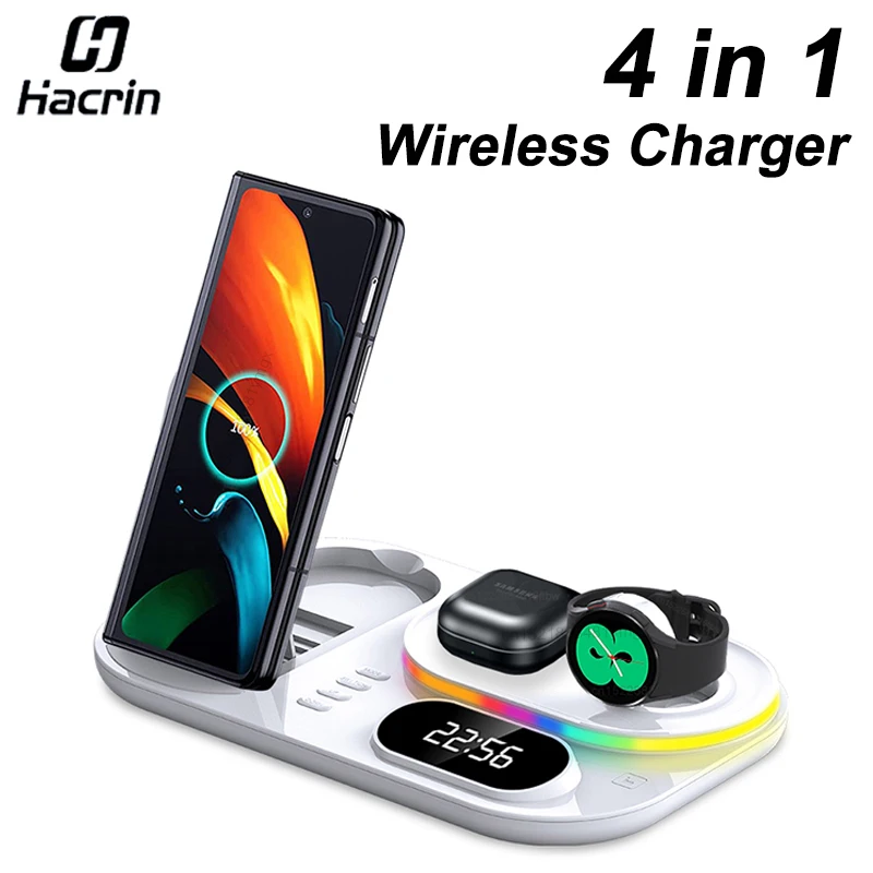 

Wireless Charger Station for iPhone Samsung Galaxy S22/S21 4 In 1 Light Fast Charging Dock Stand for Galaxy Watch 6 5 4 3