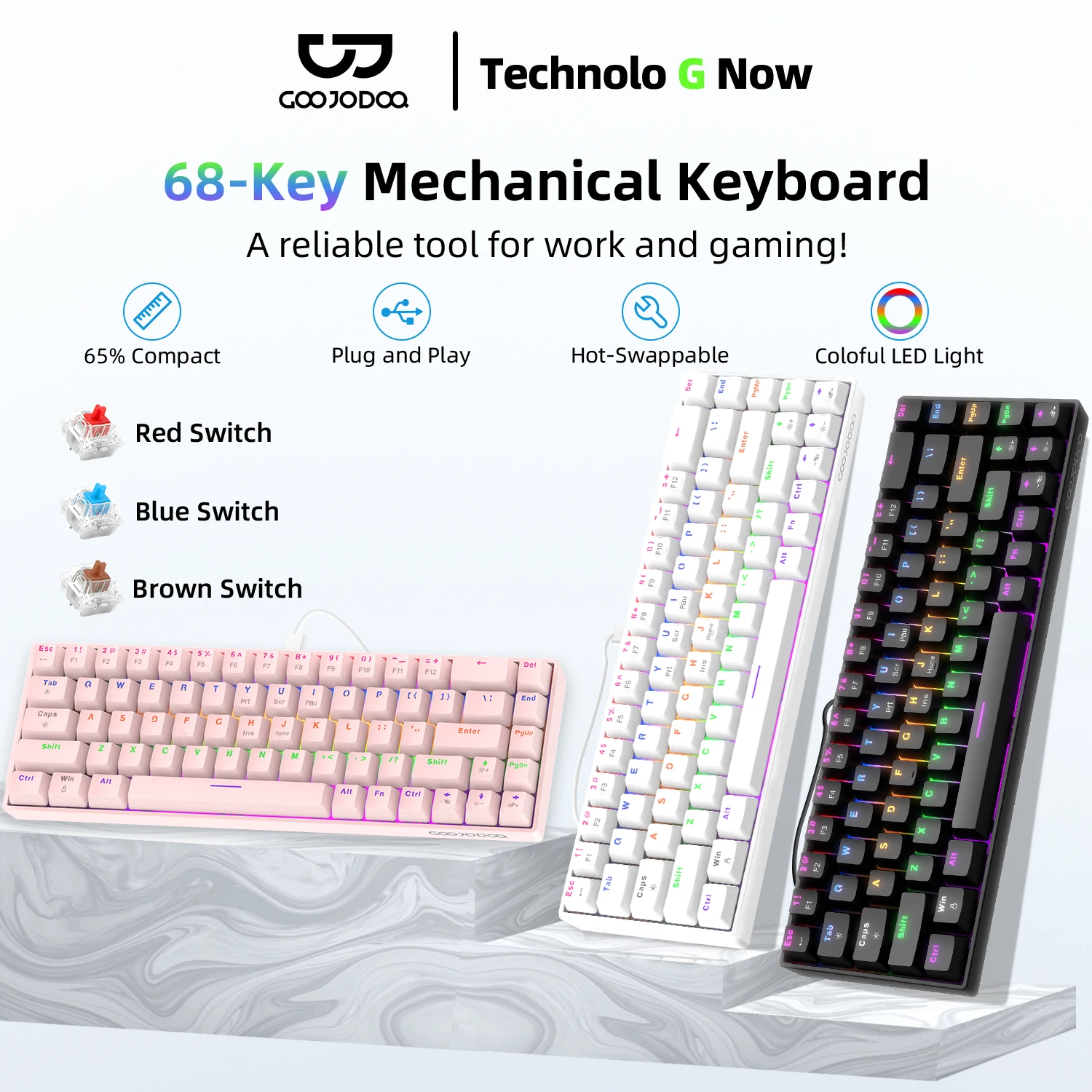 

68-key Mechanical Keyboard Fully DIY Hot-Swappable Design Switch 65% Gaming Keyboards RGB Wired Gaming Keyboard