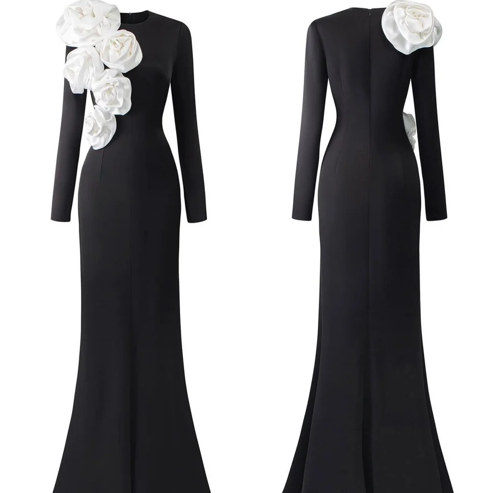 

Jiayigong Sparkle Exquisite Evening Jersey Flower Ruched Celebrity A-line High Collar Bespoke Occasion Gown Long Dresses