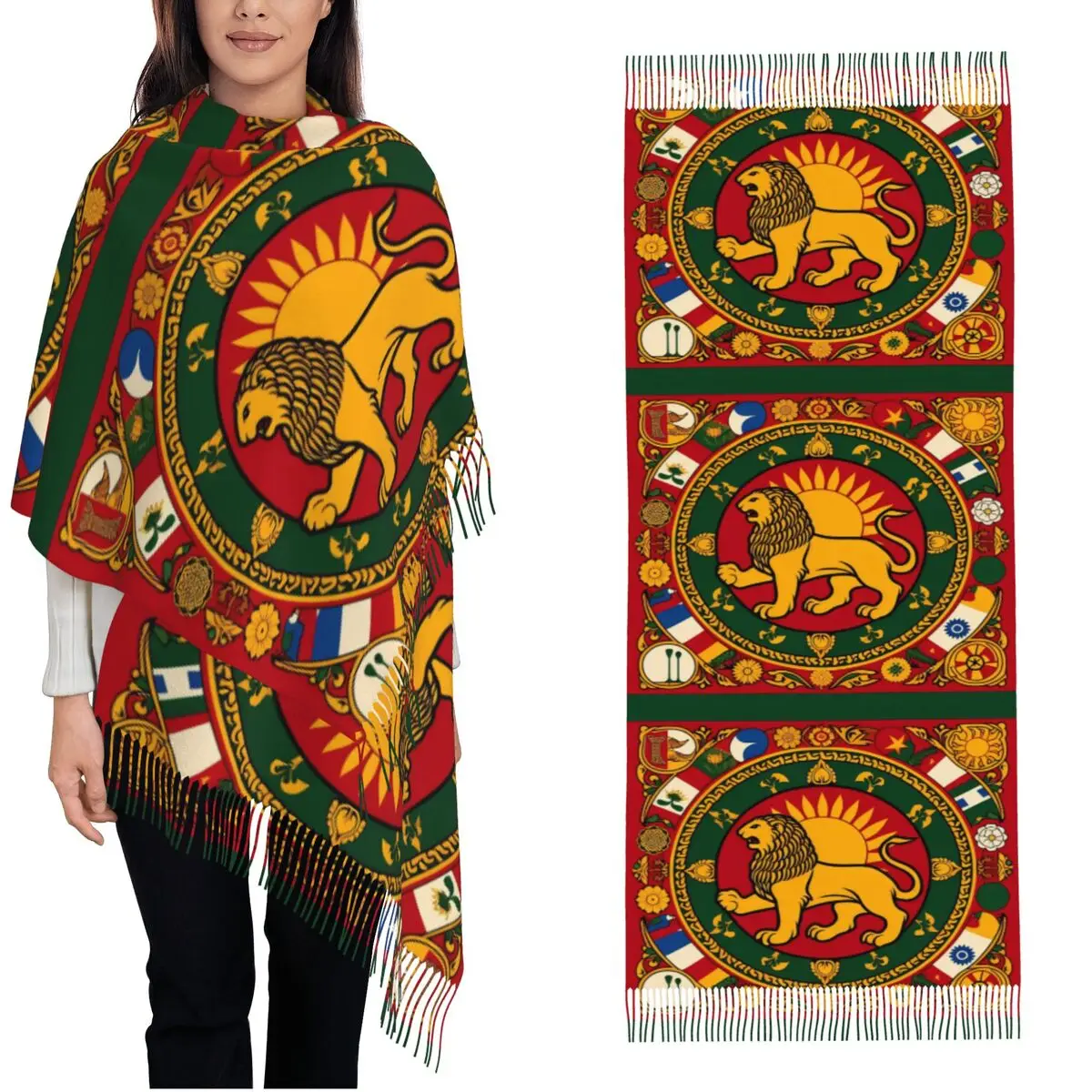 

Iran Flag Tie Emblem Persia Sun Lion Scarf Women Large Scarves with Long Tassel Winter Luxury Brand Shawl Wrap Warm Soft Bandana